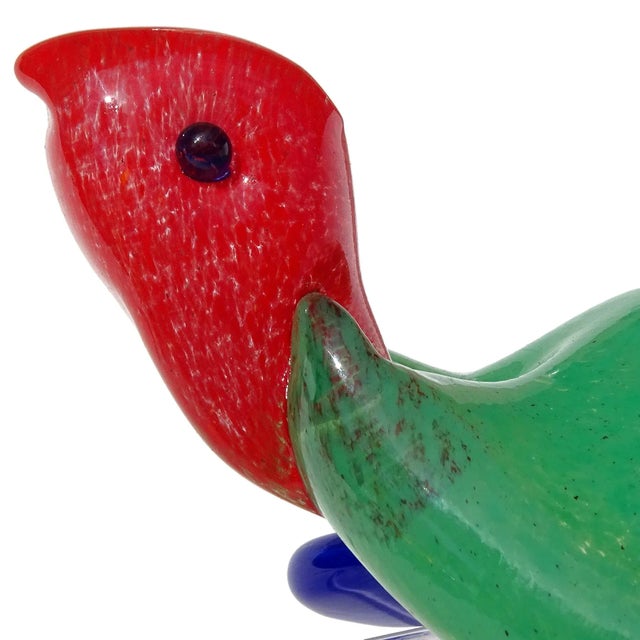 Beautiful vintage Murano hand green, red, and blue Italian art glass sea turtle figurine / sculpture. The piece is...