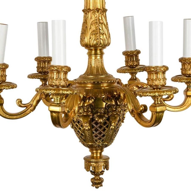 Mid 20th Century Louis XV Style Six-Arm Gilt Bronze Chandelier | French Rococo Lighting For Sale - Image 4 of 6
