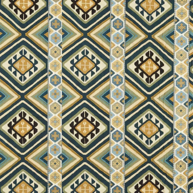 Morris & Co Dorothys Kilim Fabric in Sunflower/Tump Green - a Sample For Sale
