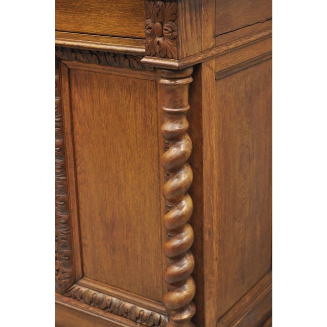 Antique Renaissance Revival Oak Wood Spiral Barley Twist Jelly Liquor Cabinet For Sale - Image 4 of 18