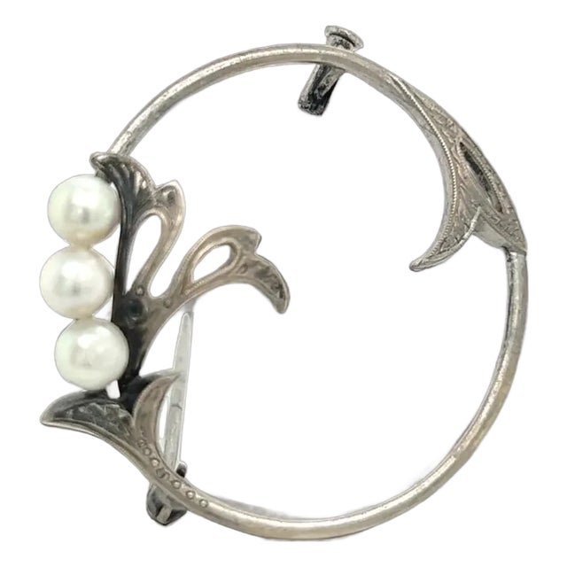 1990s Mikimoto Estate Akoya Pearl Brooch Pin Sterling Silver For Sale