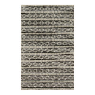 8x10 Selene Striped Black Kilim Geometric Contemporary Handmade Wool Carpet Rug For Sale