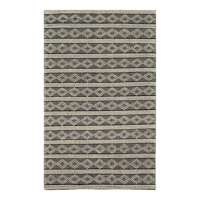 8x10 Selene Striped Black Kilim Geometric Contemporary Handmade Wool Carpet Rug For Sale
