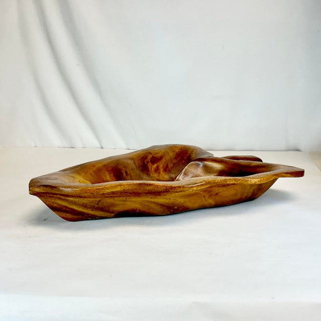 Mid-Century Coastal Boho Chic Large Hawaiian Wood Leaf Platter Bowl Catchall For Sale - Image 6 of 12