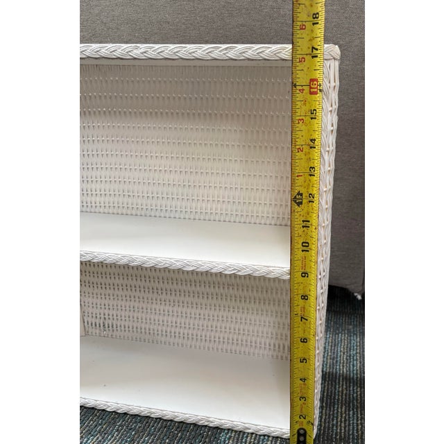 Vintage White Wicker Rattan Style Wall Shelf With Braided Trim For Sale In Indianapolis - Image 6 of 7