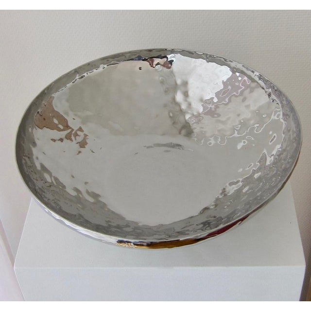 Large Bowl in Hammered Chrome Steel, Italy, 1980s For Sale - Image 4 of 6
