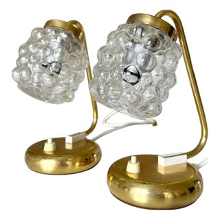 Mid-Century Modern Brass and Glass Bubble Table Lamps by Richard Essig for Saku Leuchten, 1960s, Set of 2 For Sale
