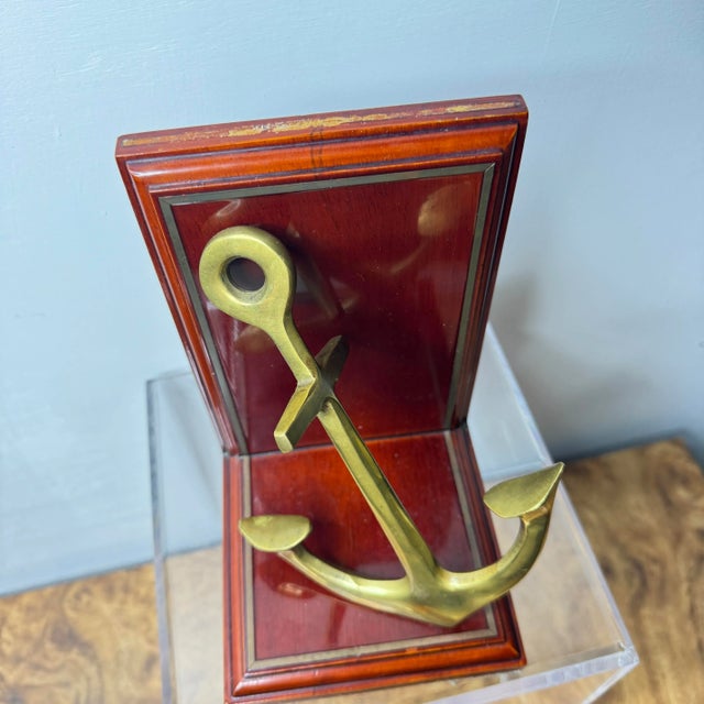 Brass and Wood Anchor Bookends- A Pair For Sale - Image 4 of 8