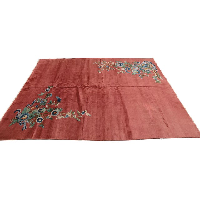 Art Deco 9'x12 Vintage Chinese Art Deco Rug | Terra-Cotta Red Wool Rug For Sale - Image 3 of 9