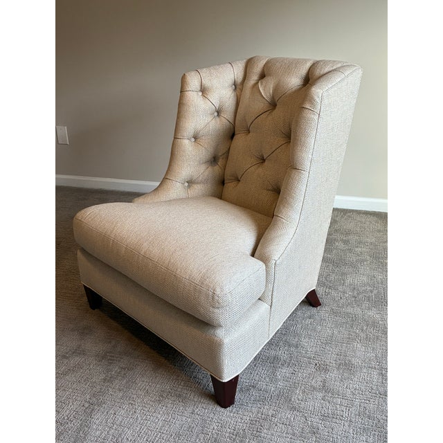 Coastal Late 20th Century Baker Furniture Tufted Wing Chair With Matching Ottoman For Sale - Image 3 of 12