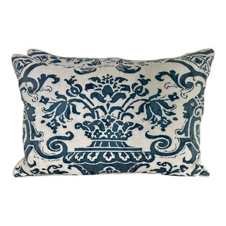 Pair of Blue & White Fortuny Floral Cotton Pillows For Sale