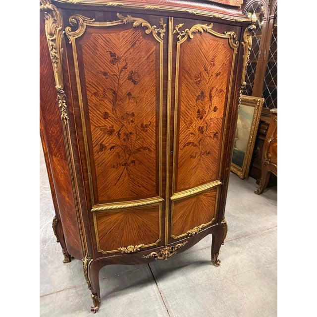 French Louis XV Bronze Mounted Rosewood Marble Top Cabinet Adjustable Shelves For Sale - Image 14 of 14