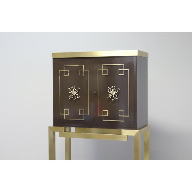 Brown Vintage Art Deco Style Bar Cabinet in Brass, 1968 For Sale - Image 8 of 15