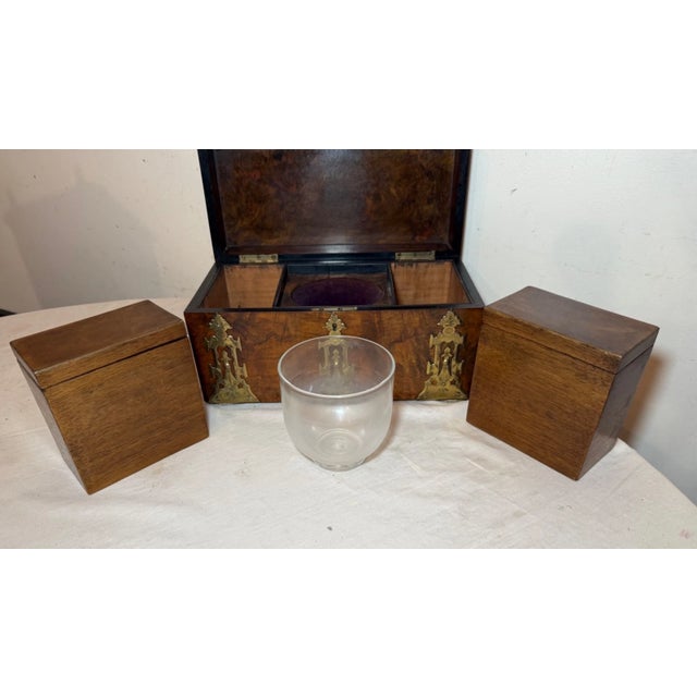 Antique Victorian Burr Walnut Tea Caddy by Parkins & Gotto England Circa 1860s For Sale - Image 9 of 16