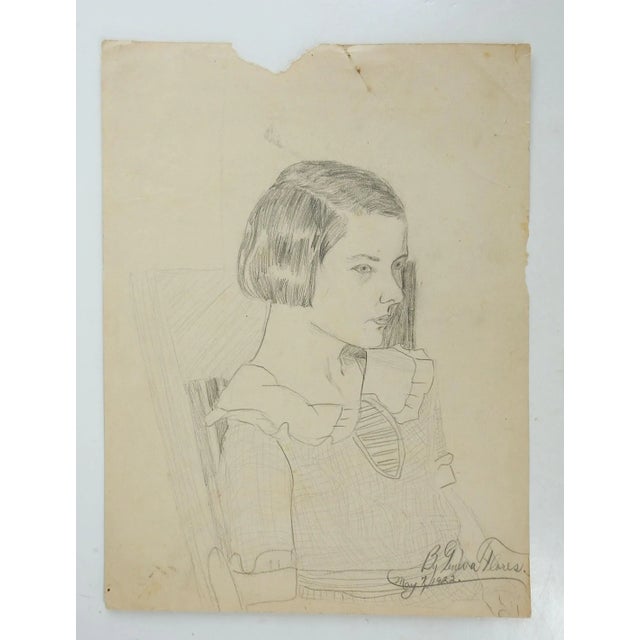 Art Deco Vintage 1920's Portrait of Young Woman Pencil Drawing For Sale - Image 3 of 4