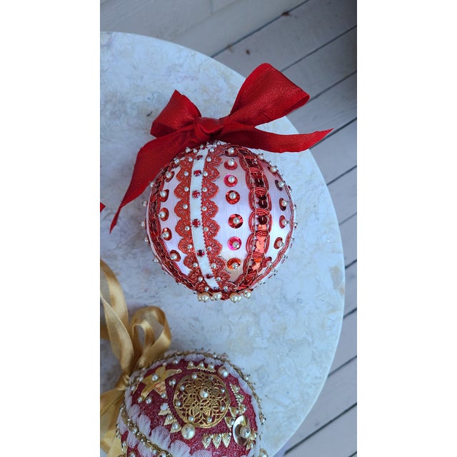 Vintage Folk Art Beaded Christmas Ornaments- Set of 4 For Sale - Image 12 of 13