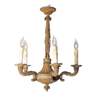 20th-Century French Wooden Chandelier with Candle-Style Fixtures For Sale
