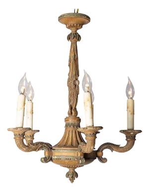 20th-Century French Wooden Chandelier with Candle-Style Fixtures