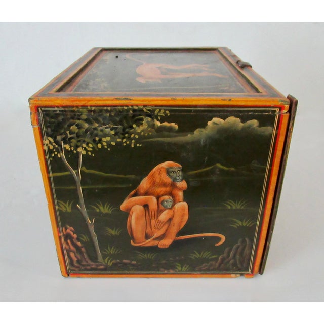 Wood Vintage Anglo-Indian Hand-Painted & Crafted Wood and Brass Apothecary and/or Storage Box For Sale - Image 7 of 18