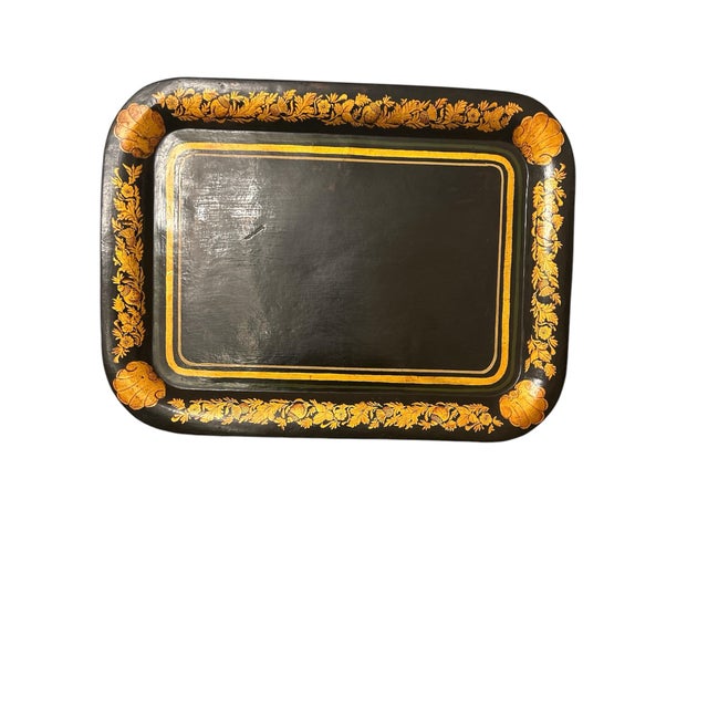 Gorgeous black tile tray with shells and floral border in gold. Three stripes on the interior make it unique, green,...