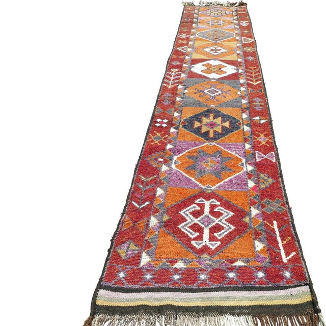 70s Orangecolor Herki Carpet Runner Long Runner Rug For Sale