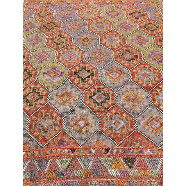 Colorful Vintage Turkish Flat-Weave Tribal Modern Kilim With Embroideries For Sale - Image 4 of 12