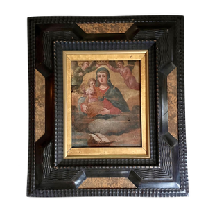 16th C. Portuguese Renaissance Painting “Our Lady of Navigators” Dutch Ripple Frame.