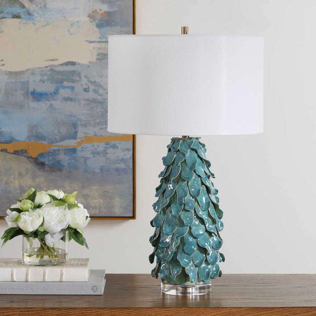 Contemporary Mina Teal Blue Table Lamp For Sale - Image 3 of 7