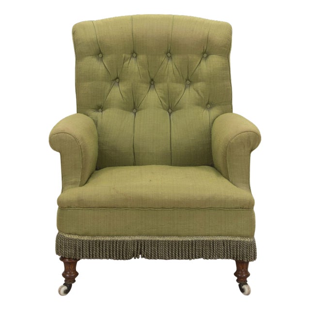 Antique Upholstered Easy Lounge Chair, 1860 For Sale