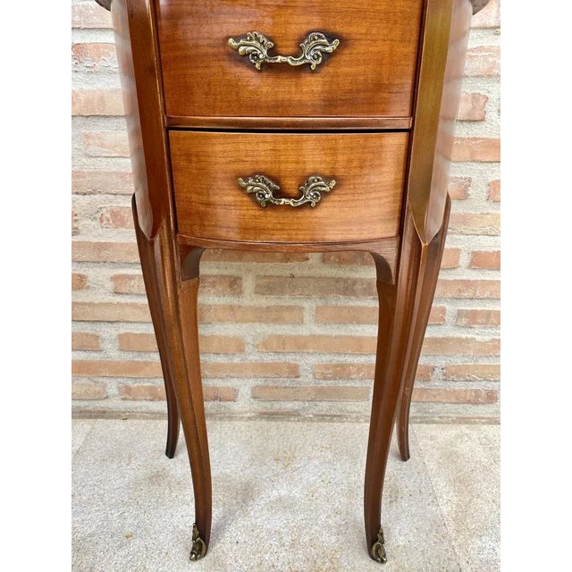 French Walnut Demilune Bedside Tables or Nightstands with 2 Drawers, Set of 2 For Sale - Image 4 of 15