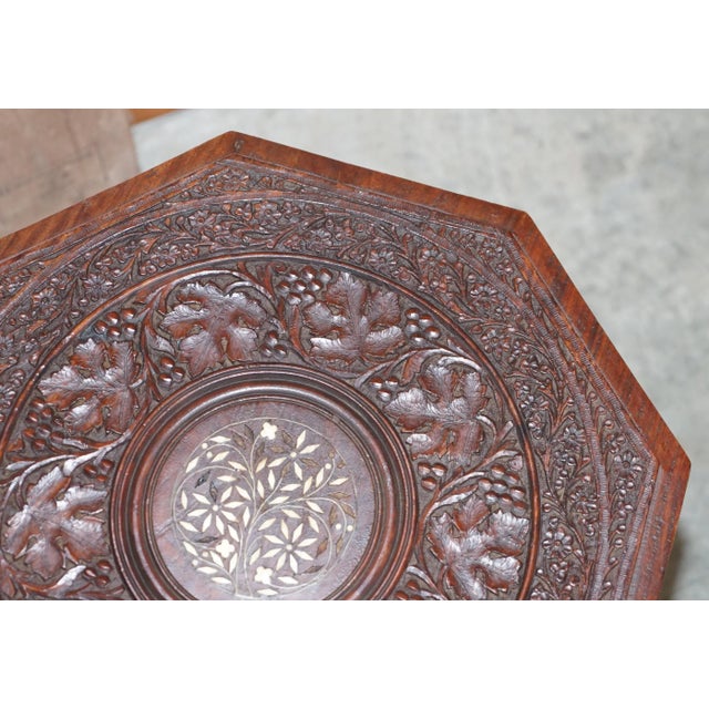 Brown Antique Hand Carved Hardwood Octagonal Side Table For Sale - Image 8 of 10
