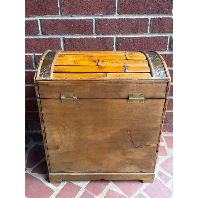 Midcentury Campaign Split Bamboo and Copper Trunk With Domed Lid For Sale - Image 6 of 13