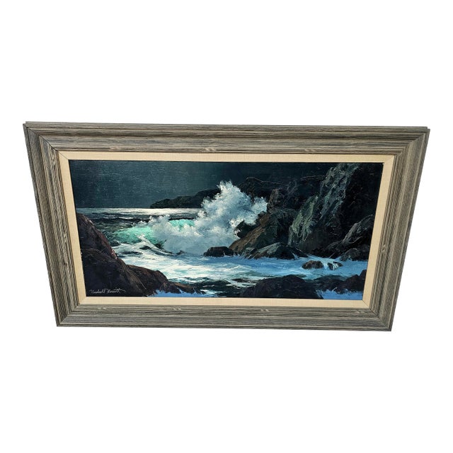 Original Oil Seascape by Marshall Everett Merritt – “Moon Surf,” C. Mid-20th C. For Sale