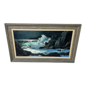Original Oil Seascape by Marshall Everett Merritt – “Moon Surf,” C. Mid-20th C.