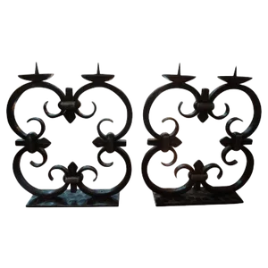 1940s French Art Deco Wrought Iron Candle Holders by Michel Zadounaisky - a Pair