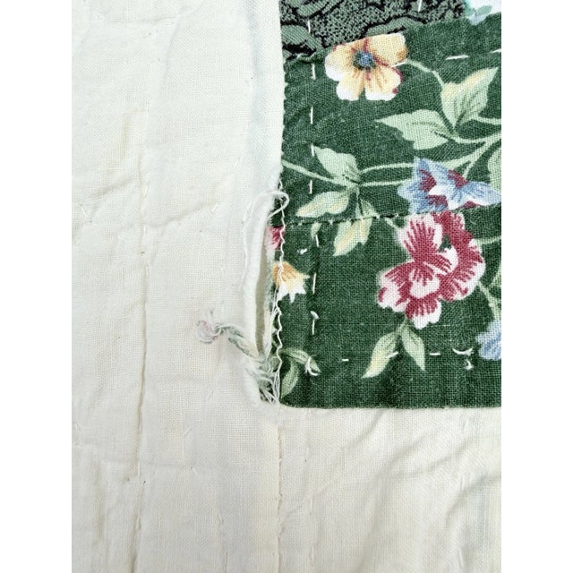 Vintage Hand Stitched Log Cabin Quilt Green And White, Square 77x79” For Sale In Cleveland - Image 6 of 18