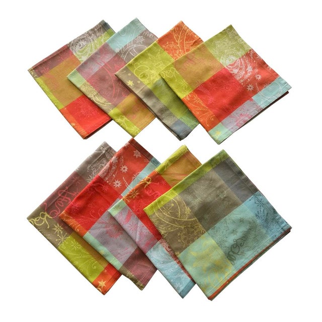 French Cotton Jacquard Napkins in Mille Couleurs Pattern by Garnier Thiebaut, Set of 8 For Sale In Miami - Image 6 of 17