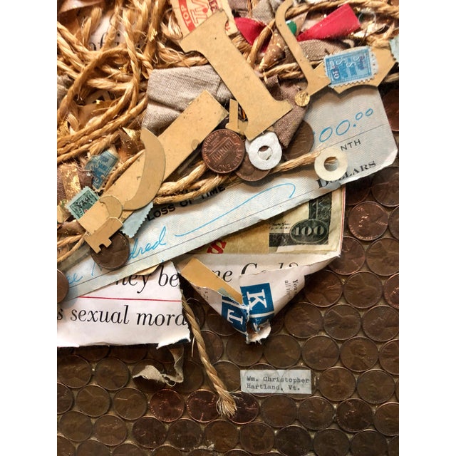 Abstract William R. Christopher, Assemblage Collage Painting/Sculpture with Pennies and Scrap Civil Rights Artist, 1963 For Sale - Image 3 of 8