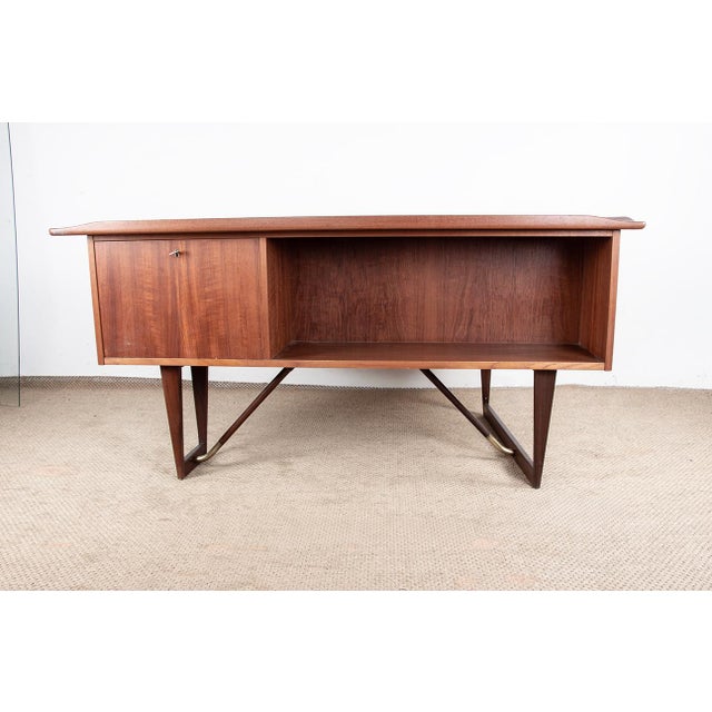 Danish Boomerang Desk in Teak and Brass by Peter Lovig Nielsen for Dansk Design, 1968 For Sale - Image 13 of 18