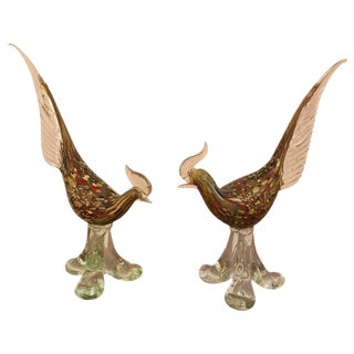 Italian Murano Hand Blown Glass Roosters - a Pair For Sale