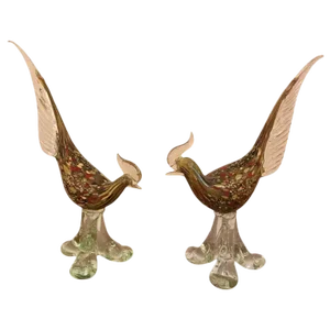 Italian Murano Hand Blown Glass Roosters - a Pair
