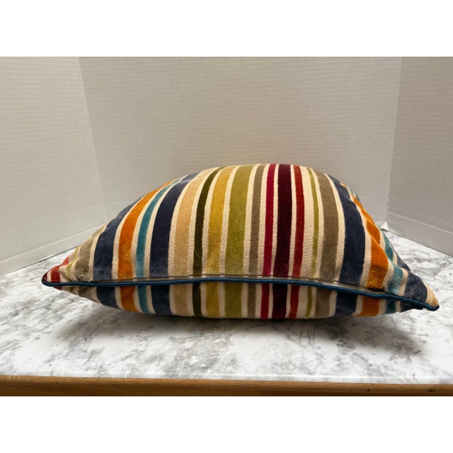 Textile Vintage Velvet Striped Accent Pillow For Sale - Image 7 of 12
