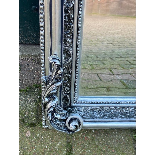 1960s French Louis XVI Silver Wood Floor Mirror Full Length For Sale - Image 10 of 11