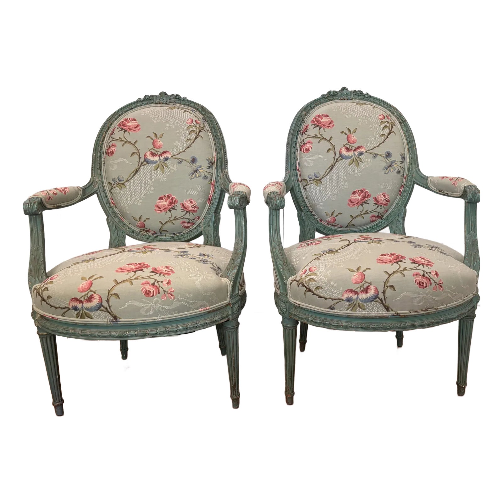 Early 20th Century Pair of Louis XVI Style Painted and Upholstered ...