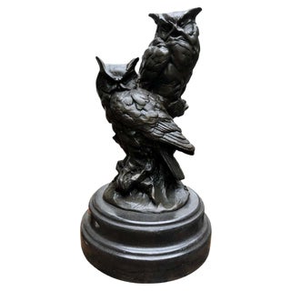 Bronze Barn Owl Statues, 20th Century For Sale