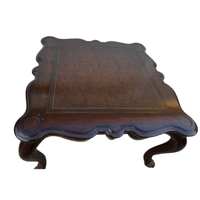 Brown 1990s Marge Carson Lether Top Game Card Table French Louis XV Style Rocco Desk For Sale - Image 8 of 18