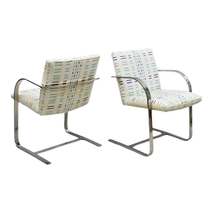 Vintage Mid Century Modern Brno Style Chrome Cantilever Arm Chairs after Milo Baughman - a Pair