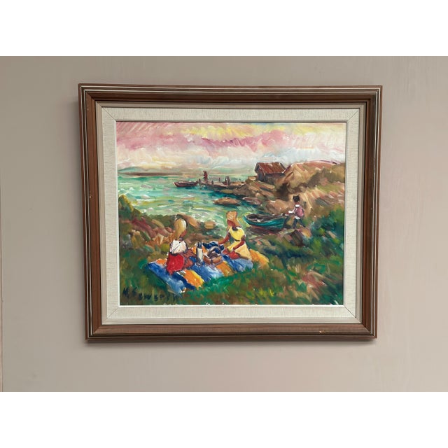 Mid-Century Modern Nils Sewerin, Picnic, 1960s, Oil on Canvas, Framed For Sale - Image 3 of 18