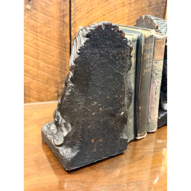 1920s 1920s j.l. Lambert Bronze Native Chief Bookends Art Deco Figural Pair For Sale - Image 5 of 14