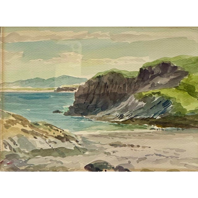 Irish Mid-Century Coastal Landscape Watercolor Painting, Inscribed 1983, Bernard McDonagh. A beautifully captured mid-...